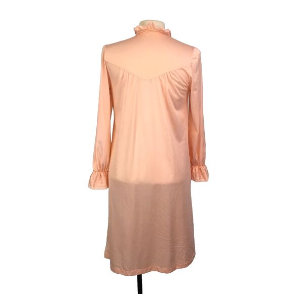 Womens Vintage Peach Midi Zip Front Robe, Keyhole Lace Ruffle Neck,‎ 38 Bust - Picture 6 of 7